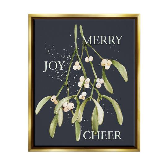 Stupell Industries Merry Joy Cheer Holly Berries Framed Floater Canvas Wall Art